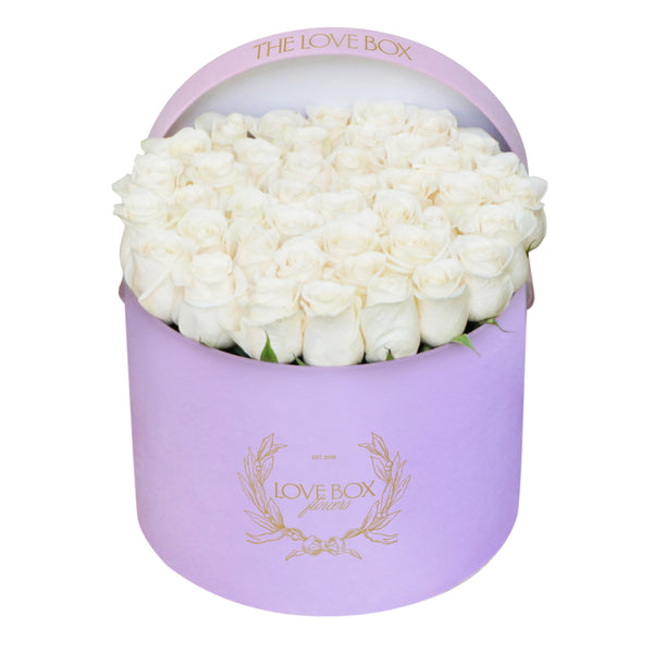 White Roses in Large Pink Suede Box