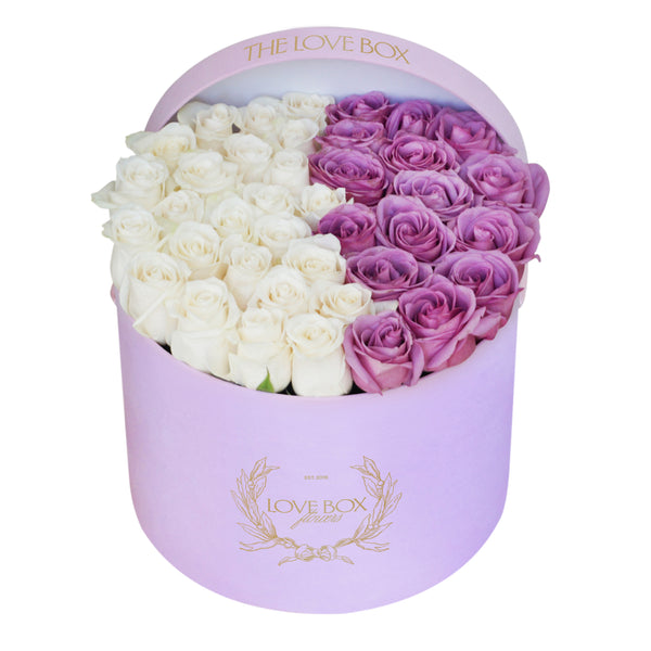 Mixed Roses in Large Pink Suede Box