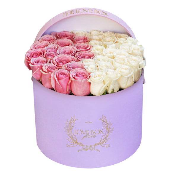 Mixed Roses in Large Pink Suede Box