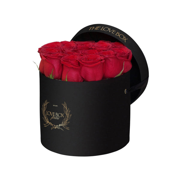 Red Roses in Medium Black Box