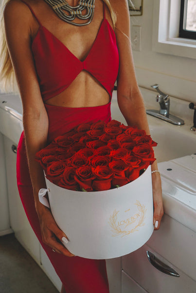 Classic Red Roses in Large White Box