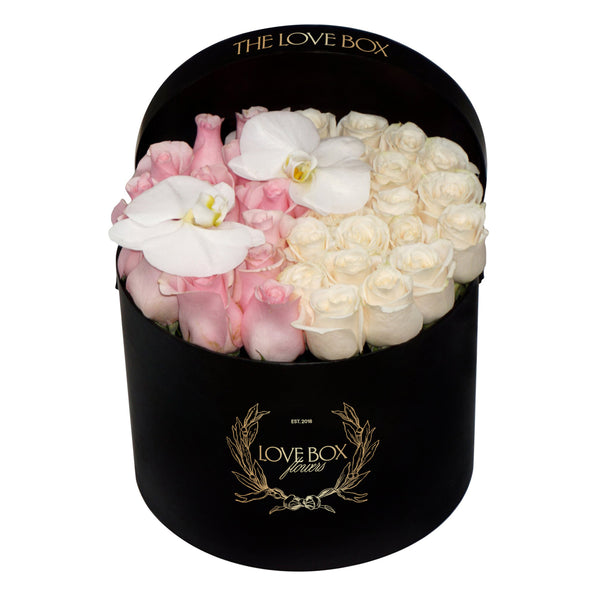 Mixed Roses with Orchid Flowers in Large Box