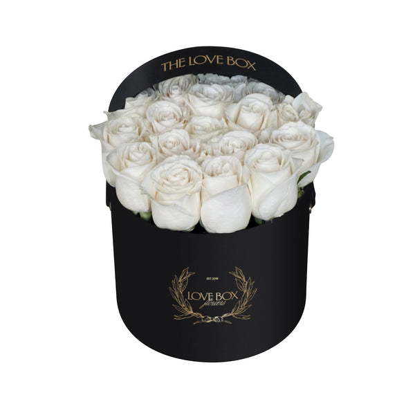White Roses in Medium Black Box