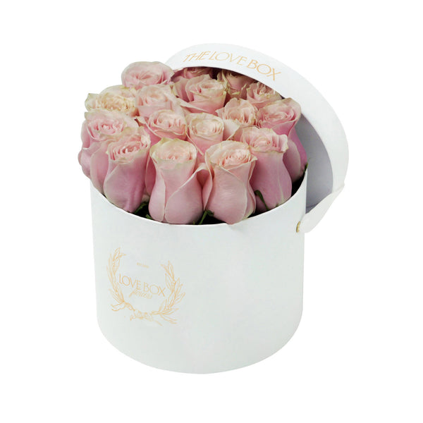 Baby Pink Roses in Medium White Box