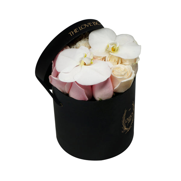 Mixed Roses With Orchid Flowers in Medium Box