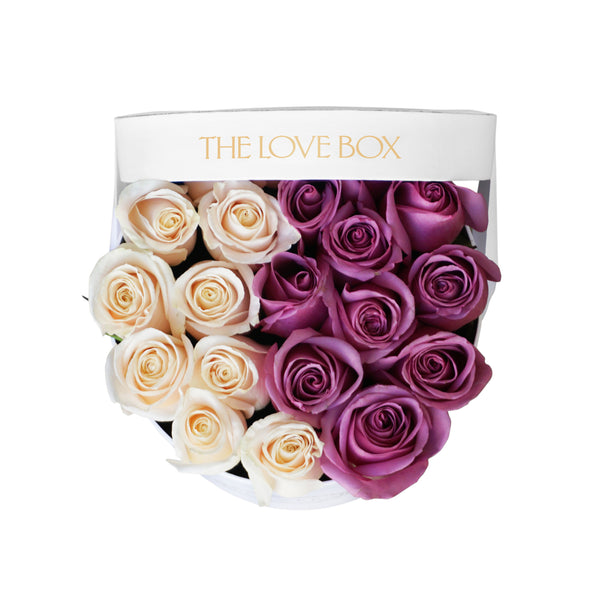 White & Violet Roses in Medium Box