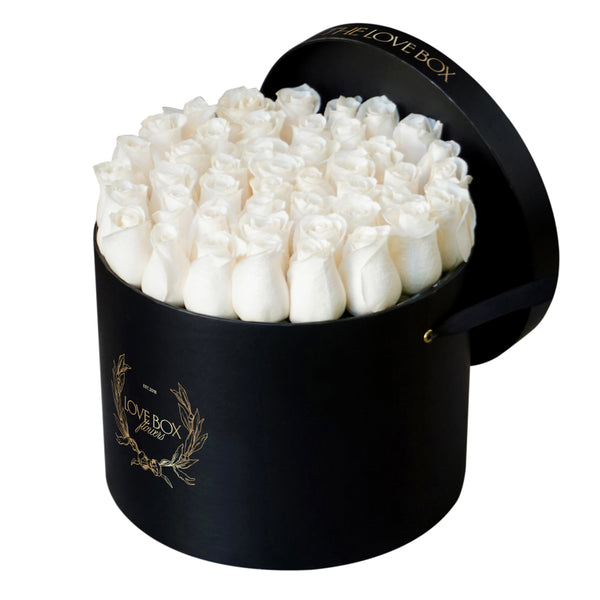 White Roses in Large Black Box