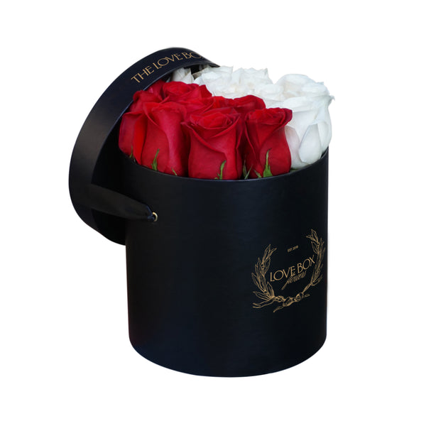 Red and White Roses in Medium Box