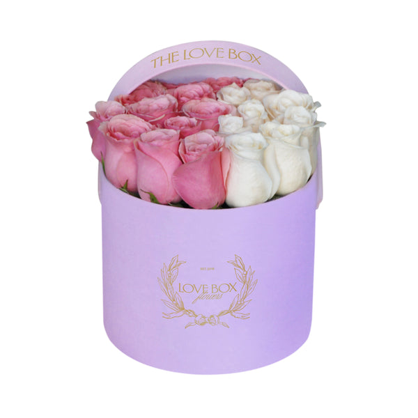 Pink and White Roses in Medium Box