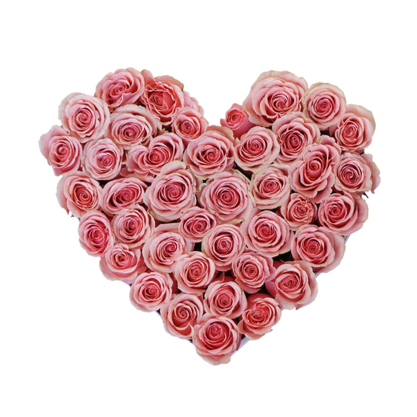 Baby Pink Roses in Large Pink Suede Heart Box