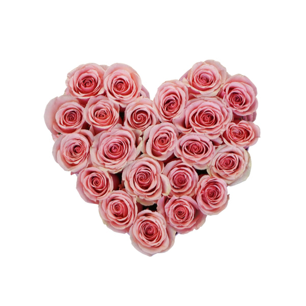 Baby Pink Roses in Medium Pink Suede Heart Box