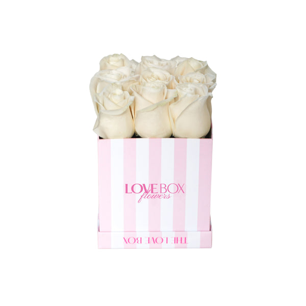 White Roses in Mini Striped Square Box