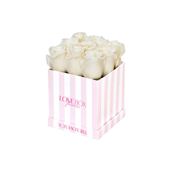 White Roses in Mini Striped Square Box