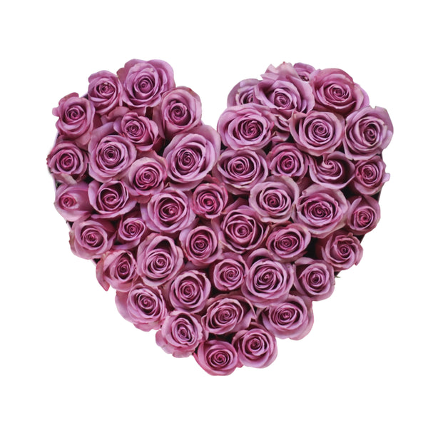 Violet Roses in Large Pink Suede Heart Box