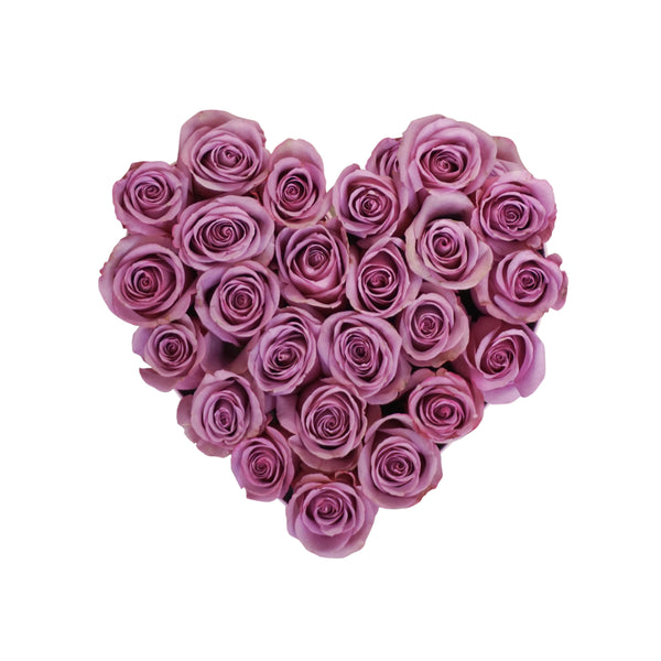 Violet Roses in Medium Pink Suede Heart Box
