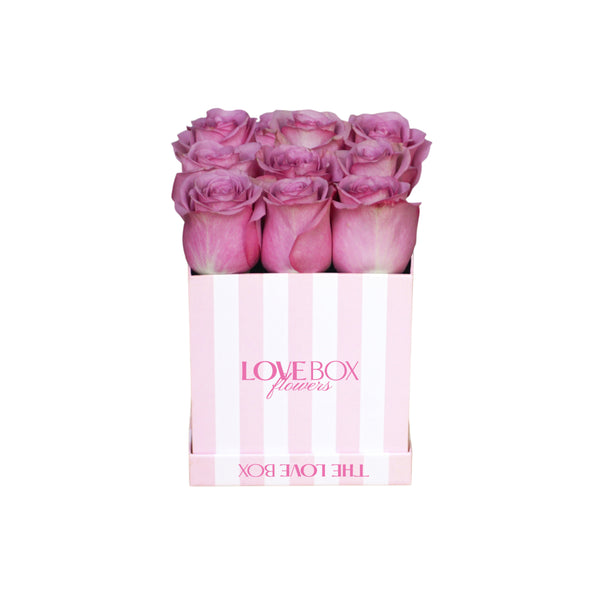 Violet Roses in Mini Striped Square Box
