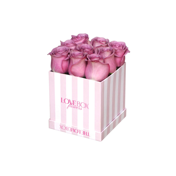 Violet Roses in Mini Striped Square Box