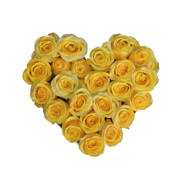 Yellow Roses in Medium Pink Suede Heart Box