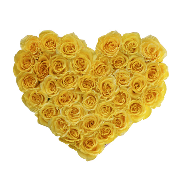 Yellow Roses in Large Pink Suede Heart Box