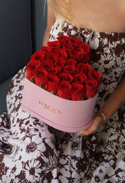 Violet Roses in Medium Pink Suede Heart Box