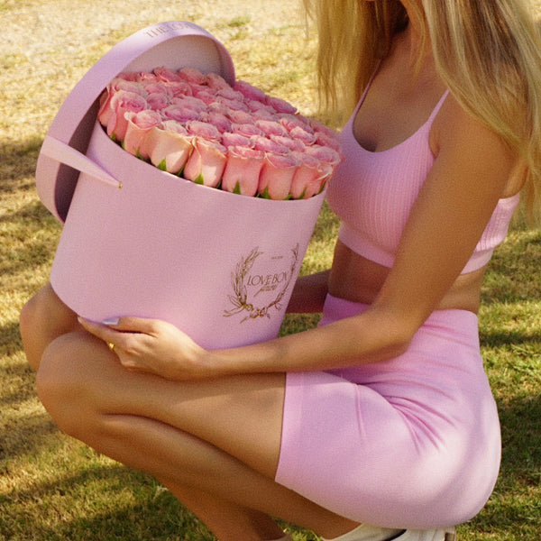 Baby Pink Roses in Large Pink Suede Box