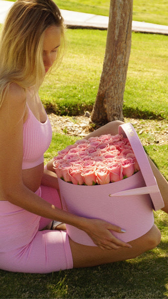Baby Pink Roses in Large Pink Suede Box