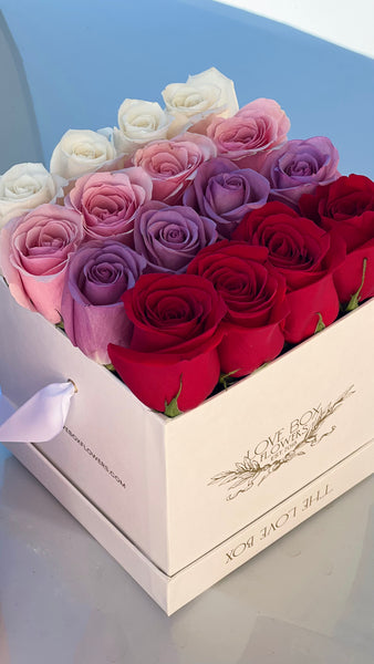 Rainbow Roses in Medium Square Box