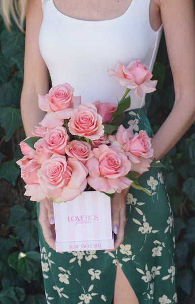 Rose Bouquet in Striped Square Box
