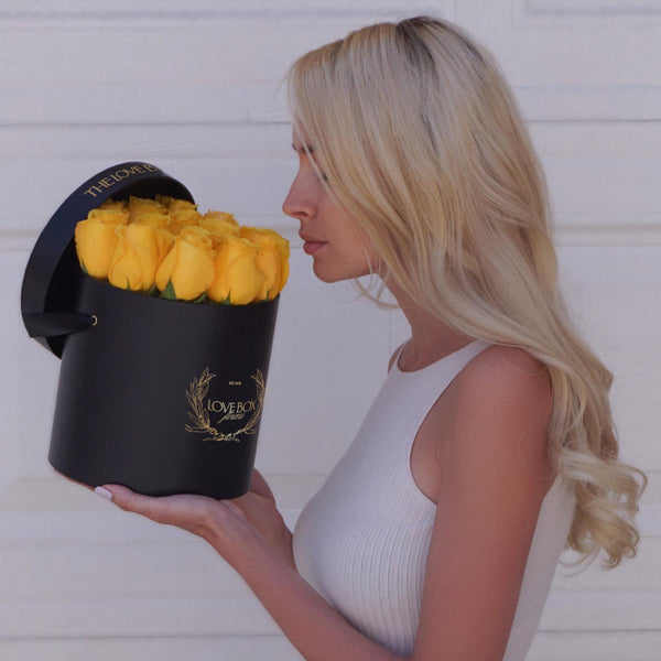 Yellow Roses in Medium Black Box