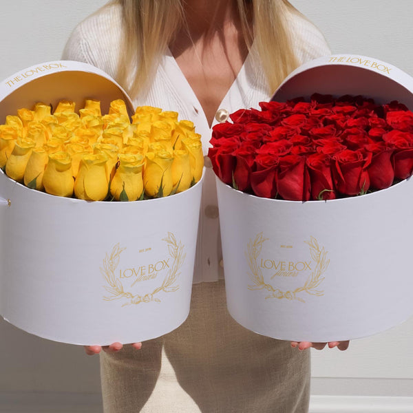 Classic Red Roses in Large White Box