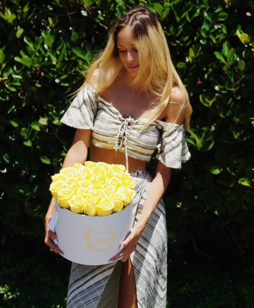 Yellow Roses in Large White Box
