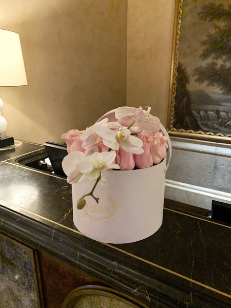Baby Pink Roses with Orchid Branch in Large Box