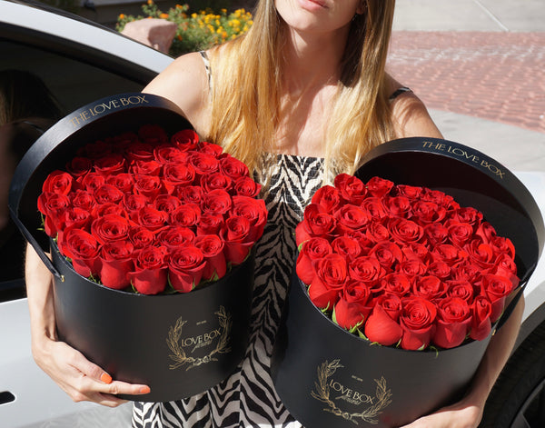 Classic Red Roses in Large Black Box
