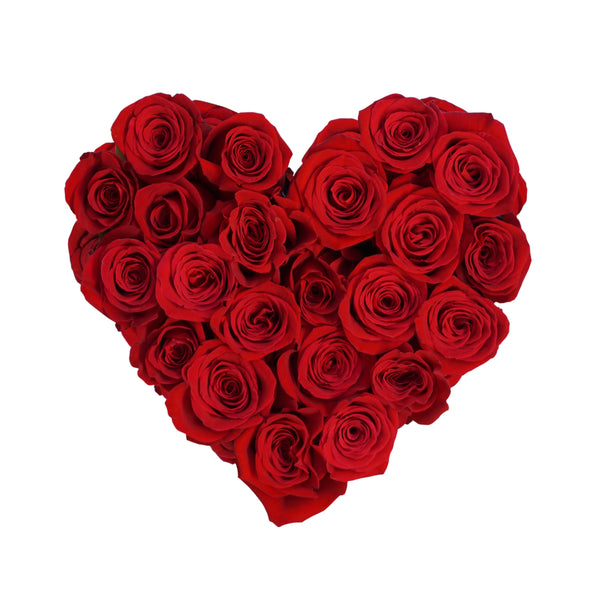 Red Roses in Medium Pink Suede Heart Box