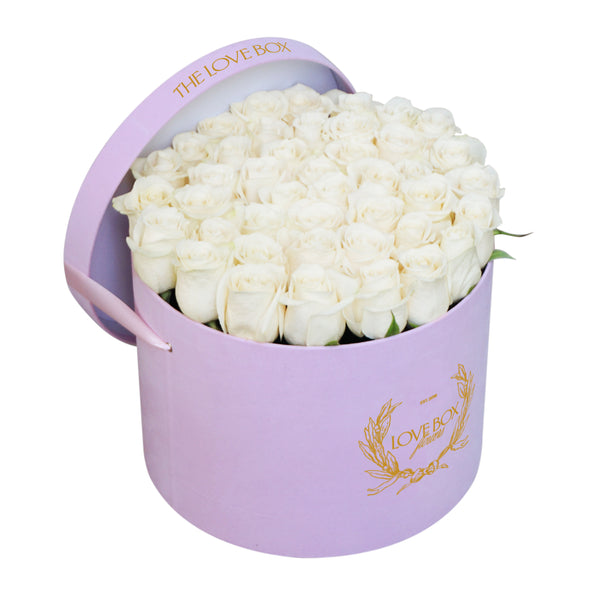 White Roses in Large Pink Suede Box
