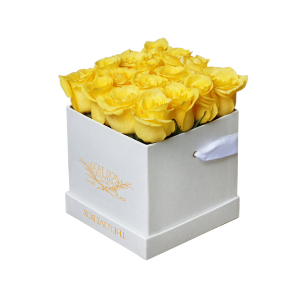 Yellow Roses in Medium White Square Box