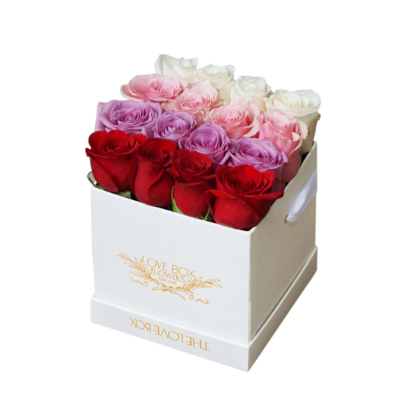 Rainbow Roses in Medium Square Box