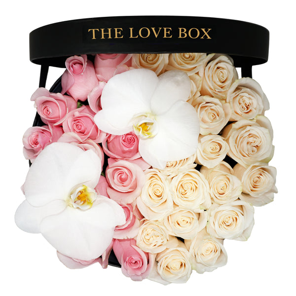 Mixed Roses with Orchid Flowers in Large Box