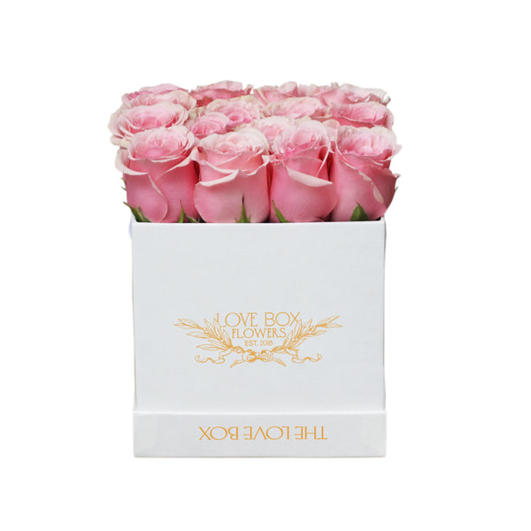 Baby Pink Roses in Medium White Square Box