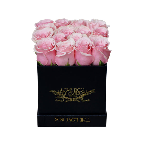 Baby Pink Roses in Medium Black Square Box