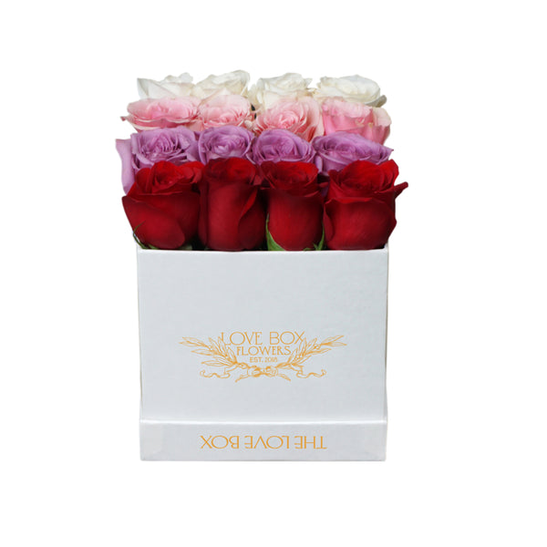 Rainbow Roses in Medium Square Box