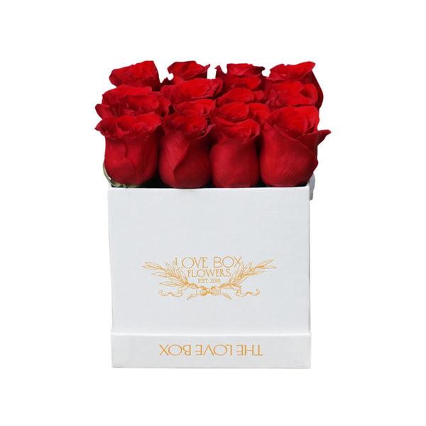 Classic Red Roses in Medium White Square Box