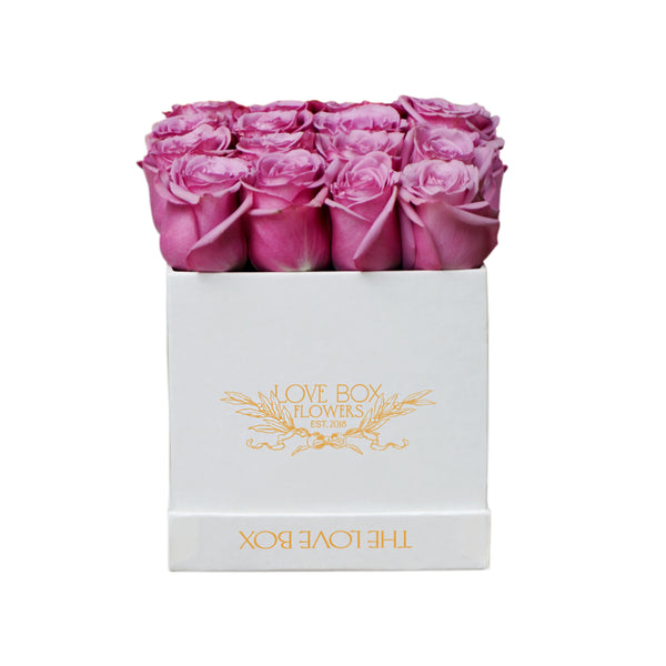 Violet Roses in Medium White Square Box