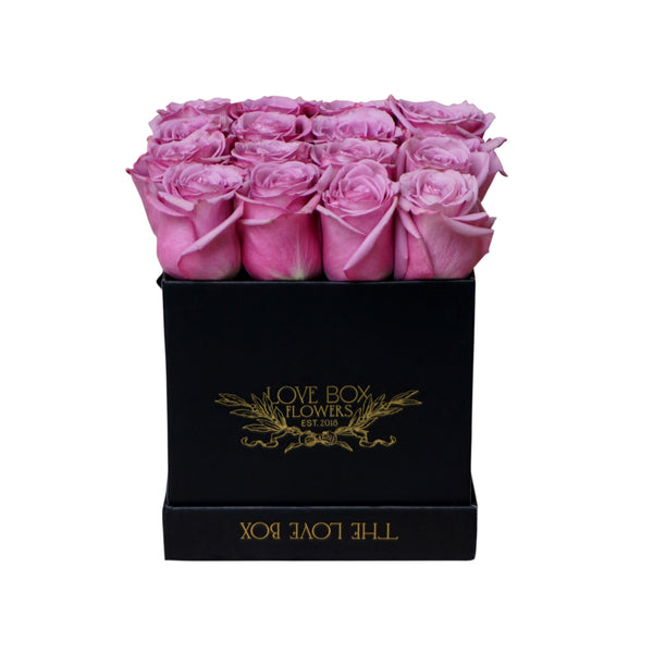 Violet Roses in Medium Black Square Box