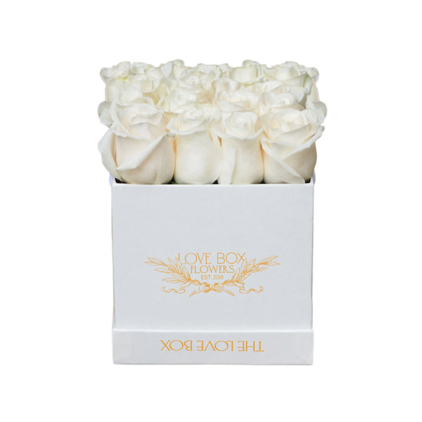 White Roses in Medium White Square Box