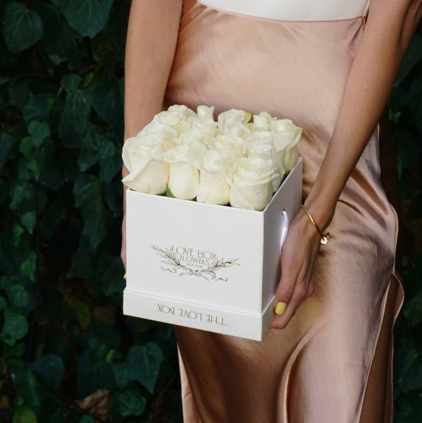 White Roses in Medium White Square Box