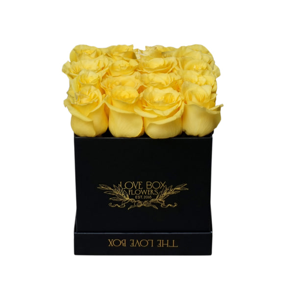 Yellow Roses in Medium Black Square Box