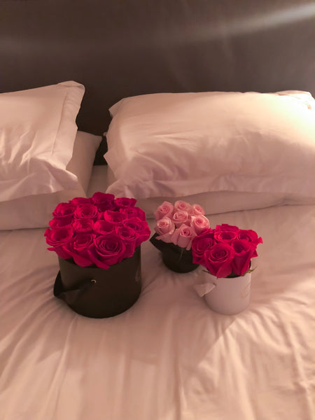 Hot Pink Roses in Mini Box - The Love Box Flowers