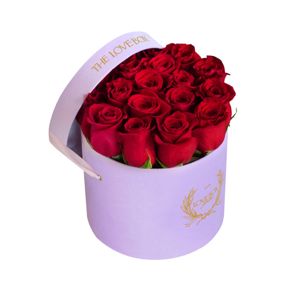 Classic Red Roses in Medium Pink Suede Box