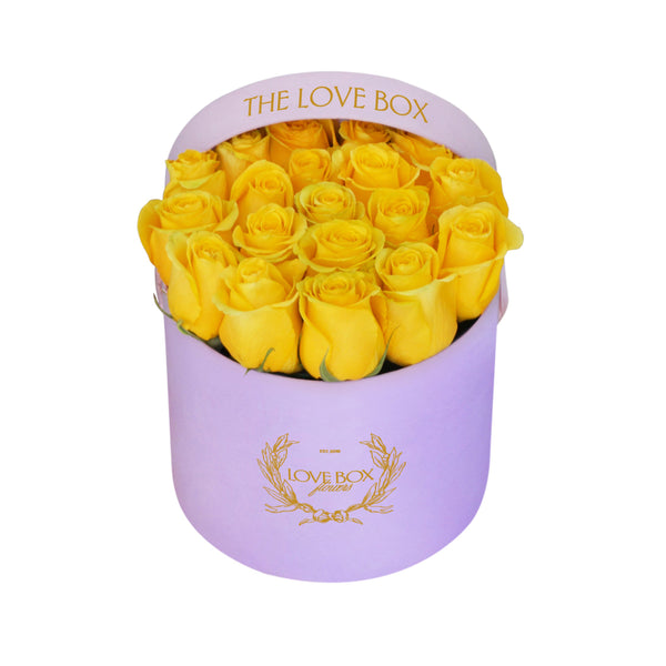 Yellow Roses in Medium Pink Suede Box